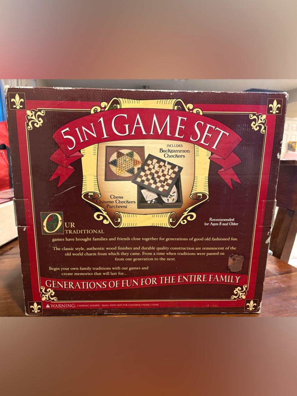 VINTAGE 5-in-1 Game Set - Classic Board Games in Burgundy GREAT BUY ***NEW****